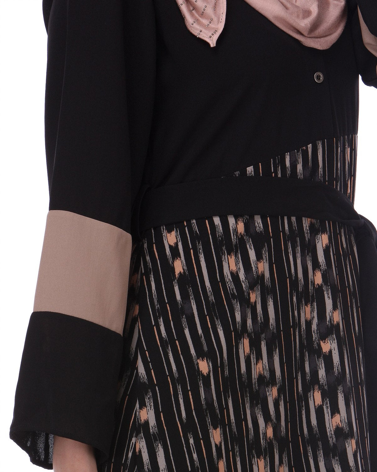 Block Panel Black & Beige Abaya Black & Beige