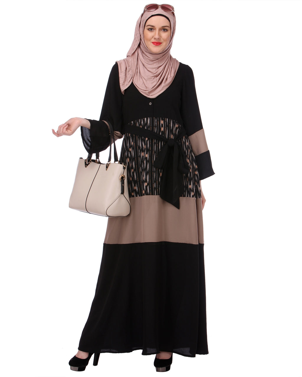 Block Panel Black & Beige Abaya Black & Beige