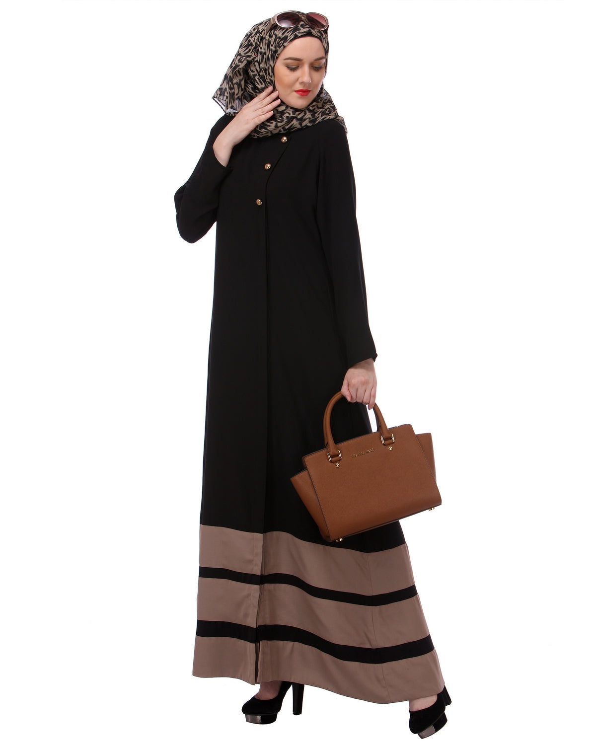 Beige Block Formal Black Abaya Black