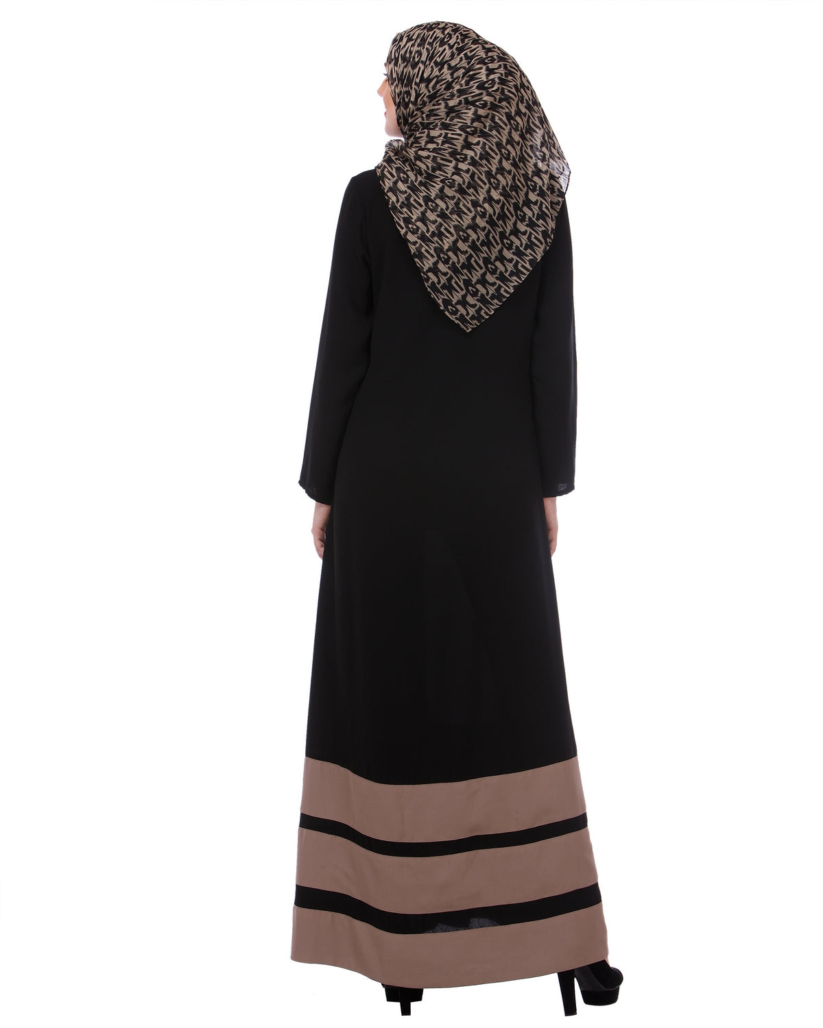 Beige Block Formal Black Abaya Black