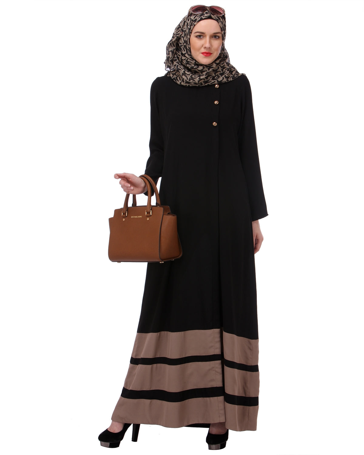 Beige Block Formal Black Abaya Black