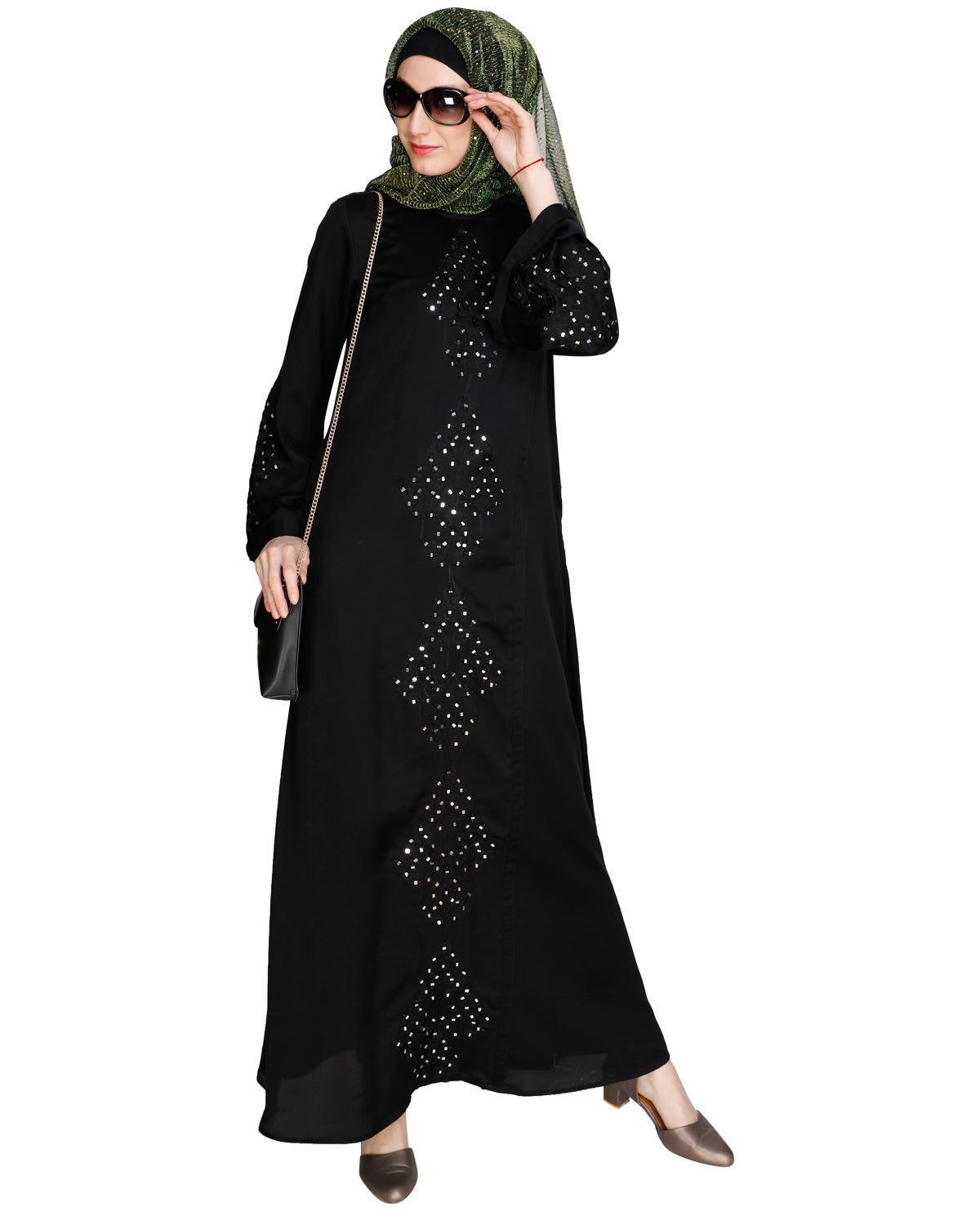Prismatic Mirror Work Abaya Black