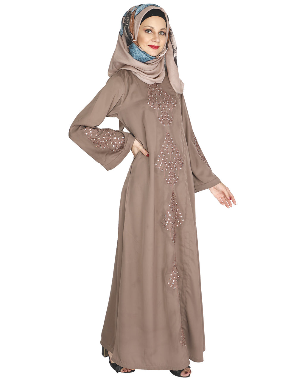 Prismatic Mirror Work Abaya Brown