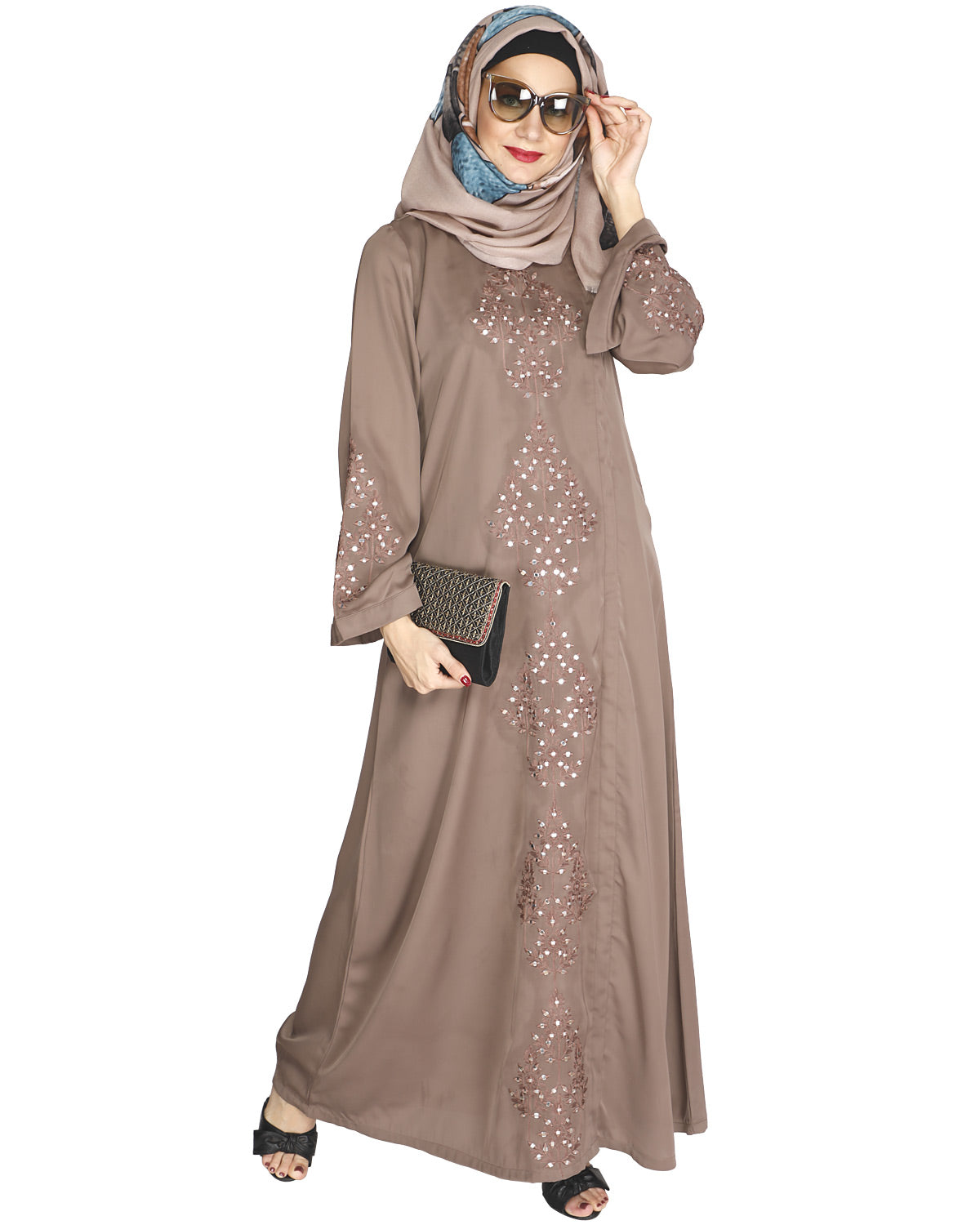 Prismatic Mirror Work Abaya Brown