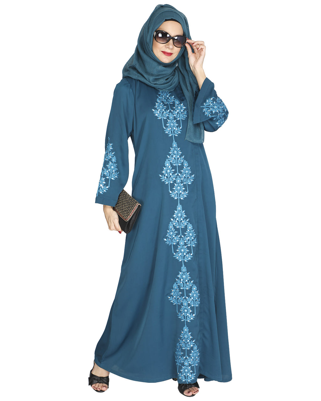 Prismatic Mirror Work Abaya Green