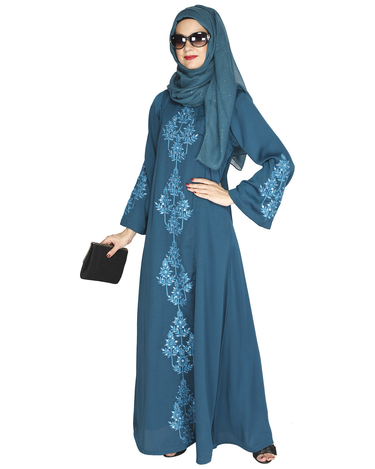 Prismatic Mirror Work Abaya Green