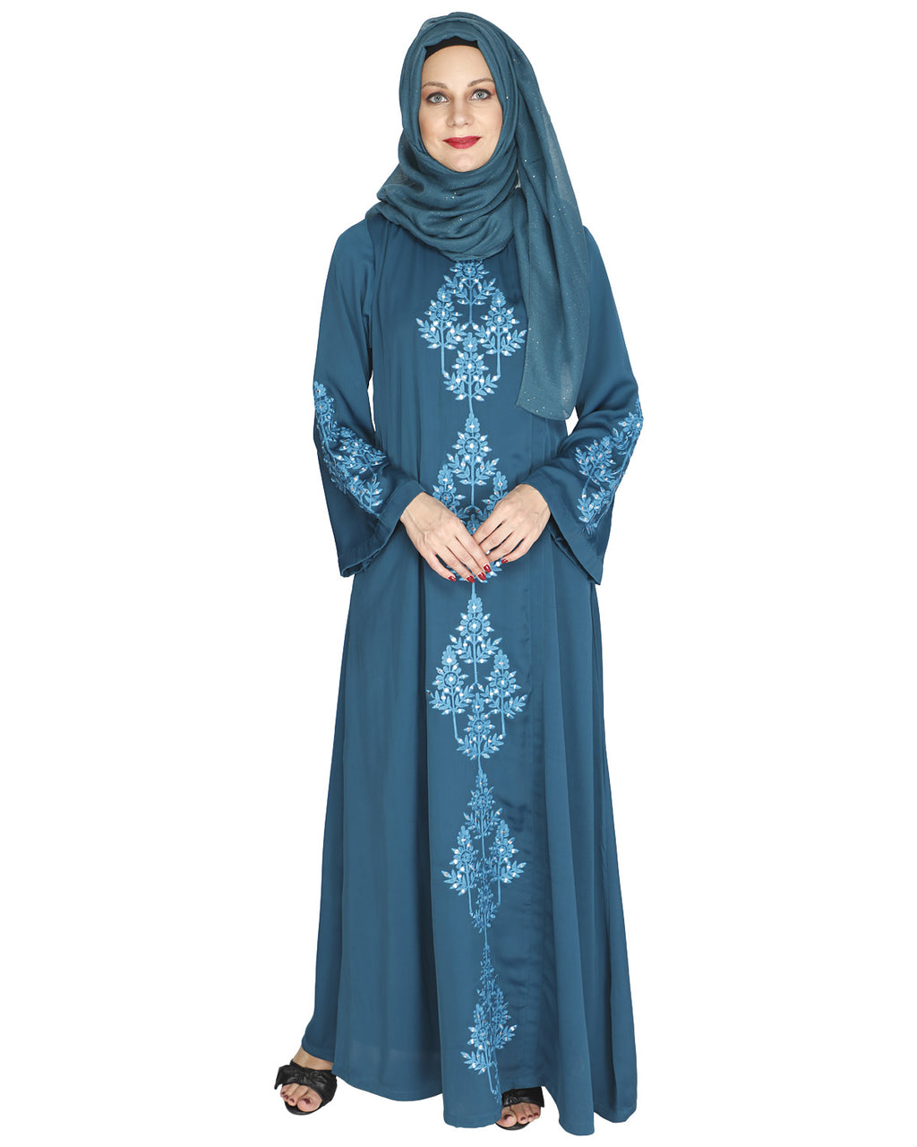 Prismatic Mirror Work Abaya Green