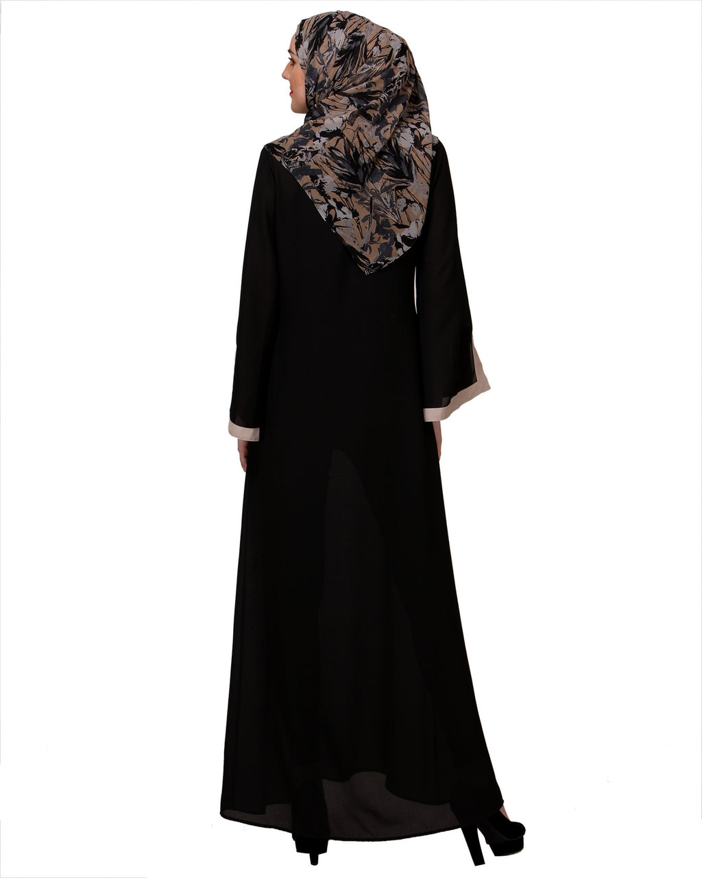 Slit Sleeve Black & Beige Abaya