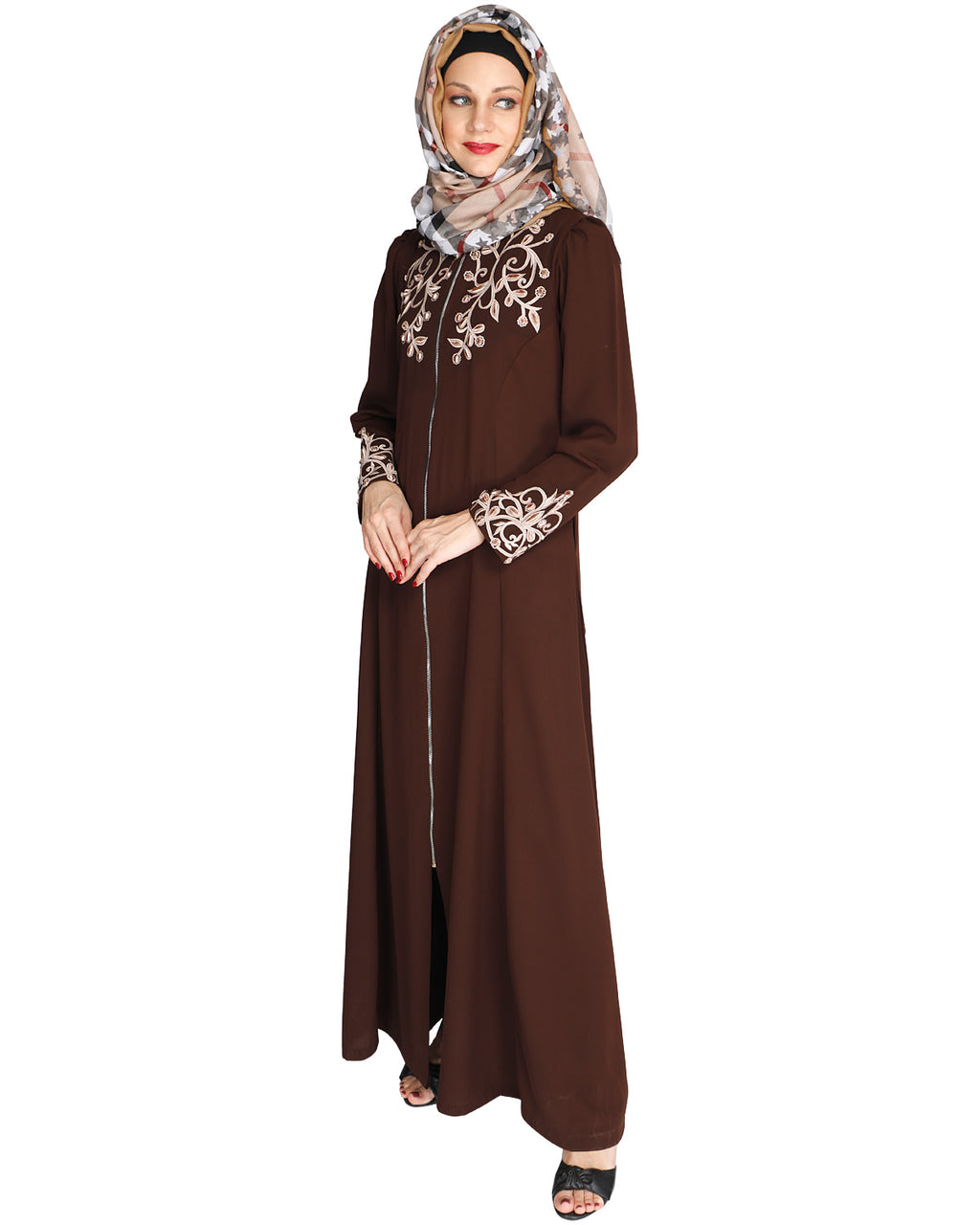 Feather Shot Abaya Coffee Brown
