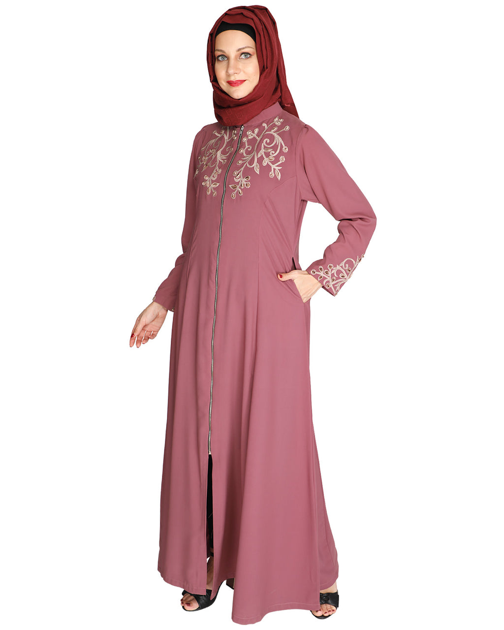 Feather Shot Abaya Onion Pink