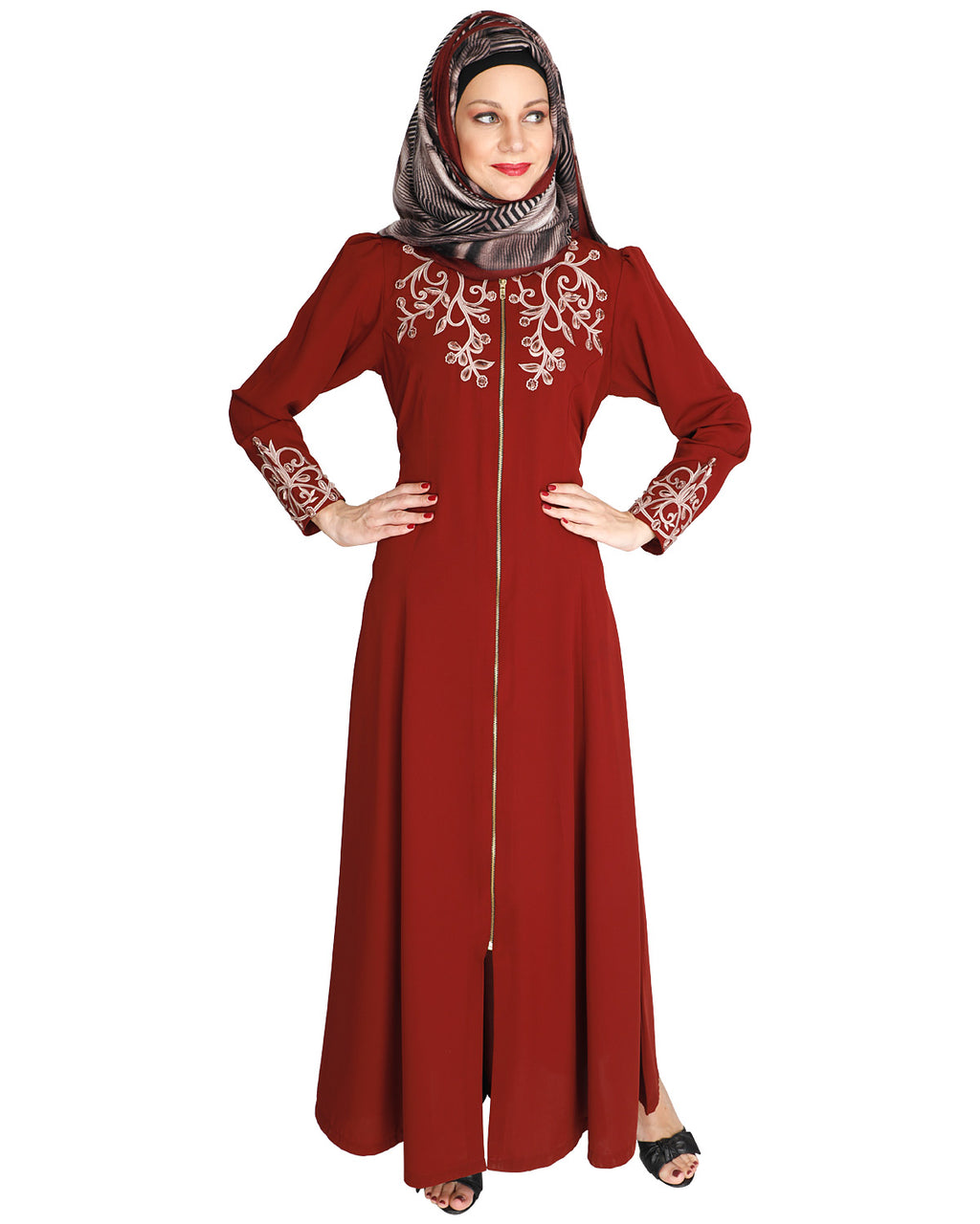 Feather Shot Abaya Wine