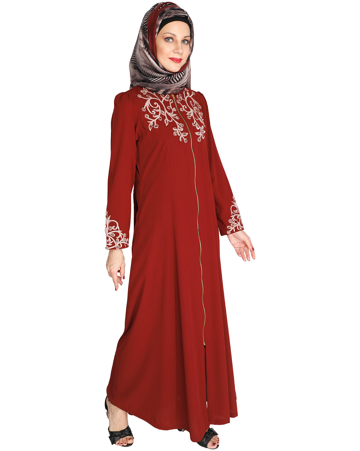 Feather Shot Abaya Wine