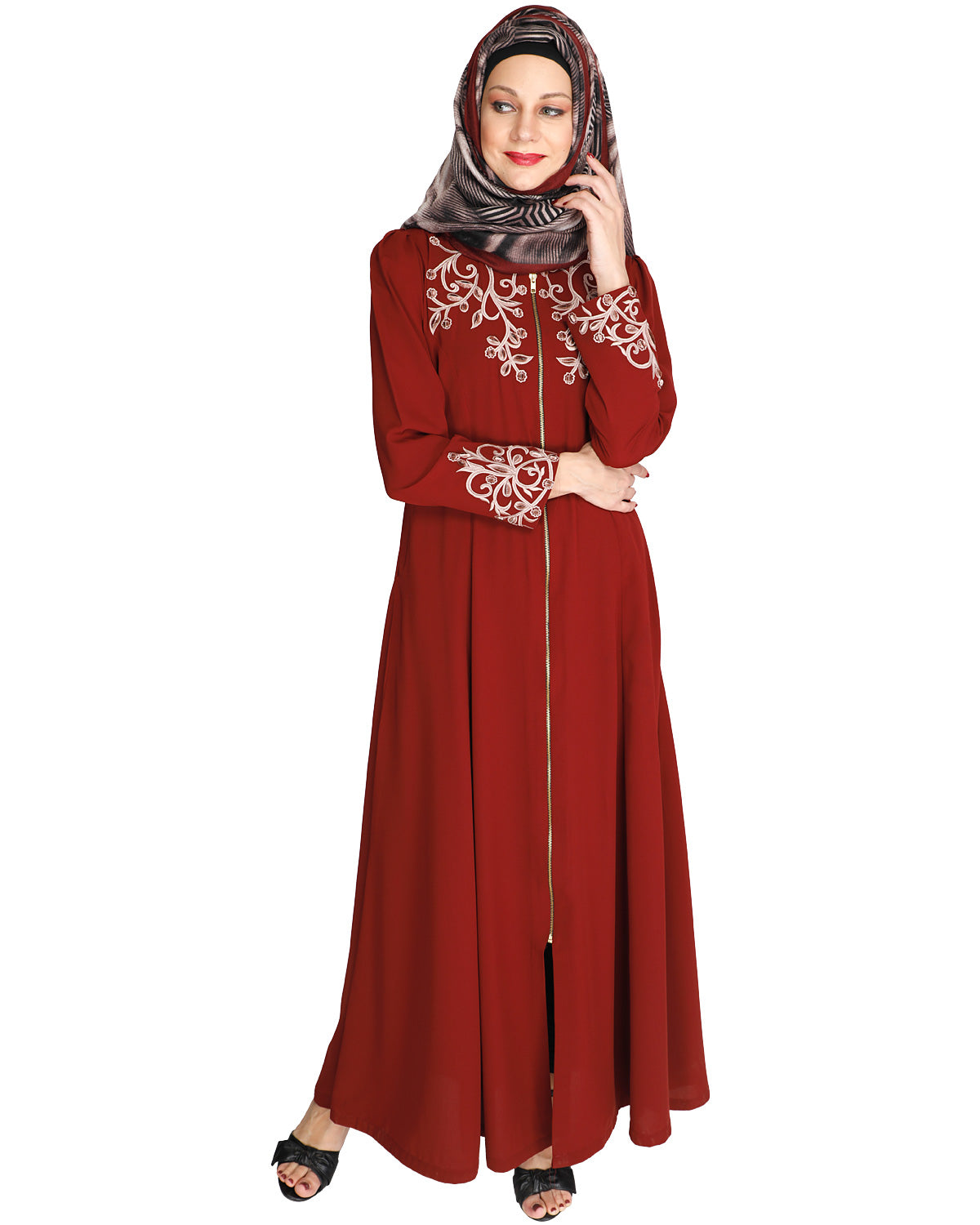 Feather Shot Abaya Wine