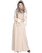 Lace & Bow Detailed Abaya Light Beige