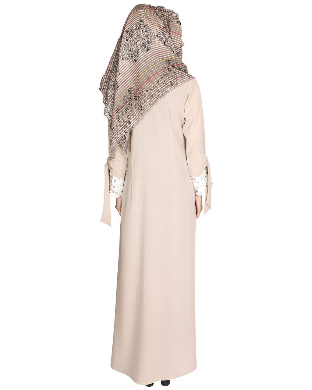 Lace & Bow Detailed Abaya Light Beige
