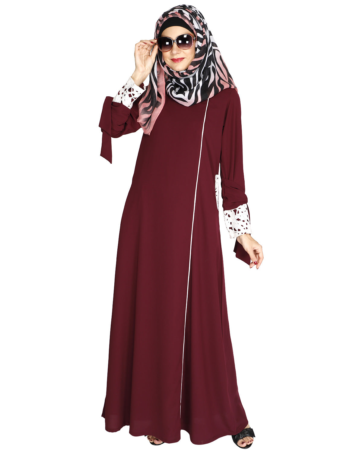 Lace & Bow Detailed Abaya Purple