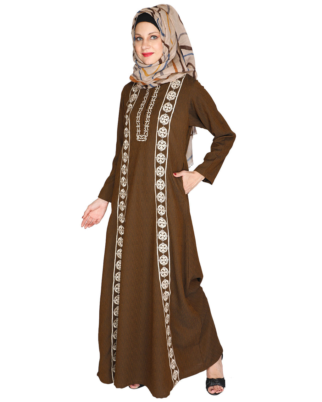 Descent Chikan Abaya Brown