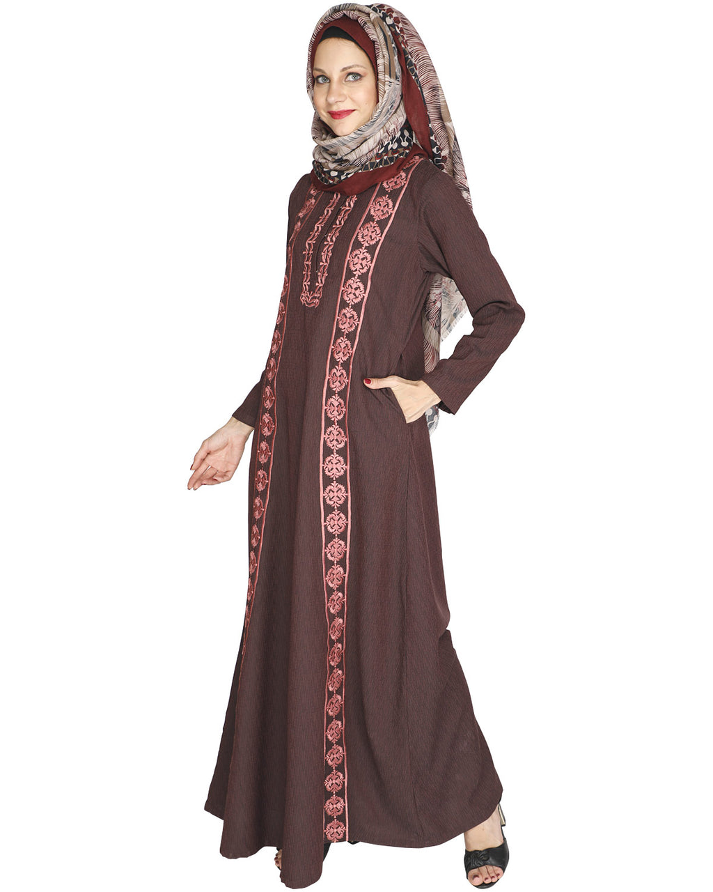Descent Chikan Abaya Onion Pink