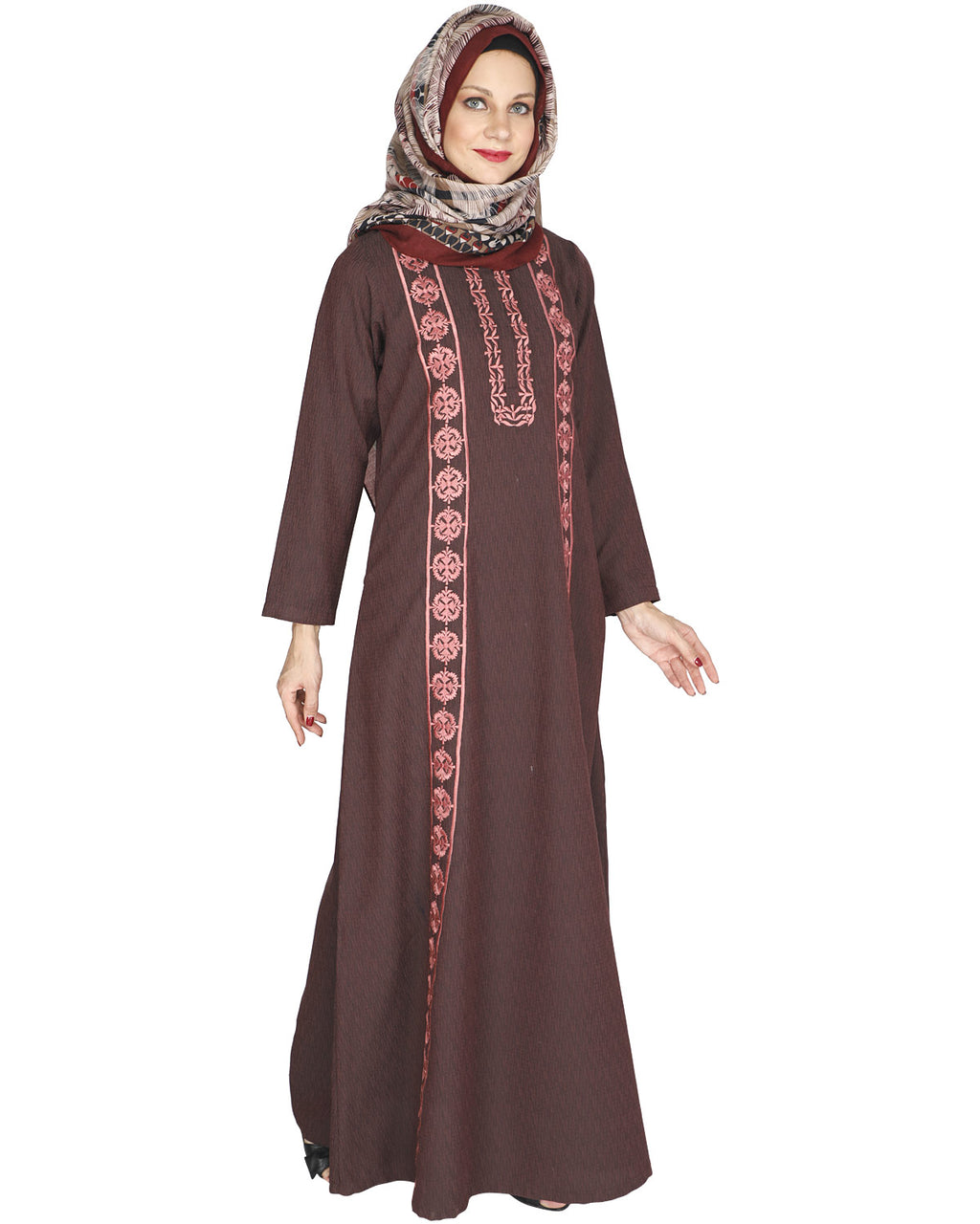 Descent Chikan Abaya Onion Pink