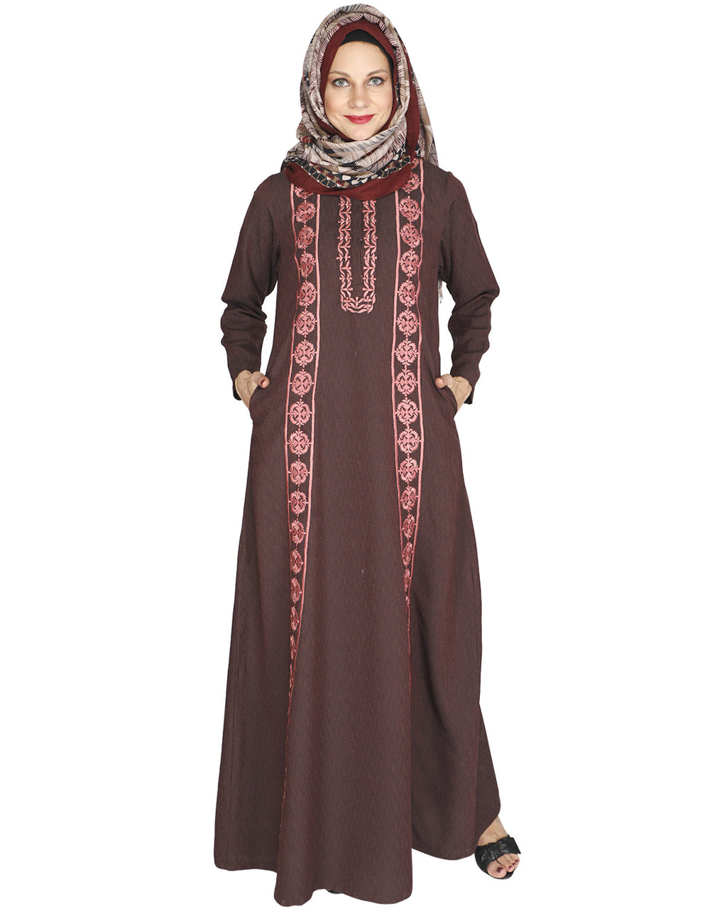 Descent Chikan Abaya Onion Pink
