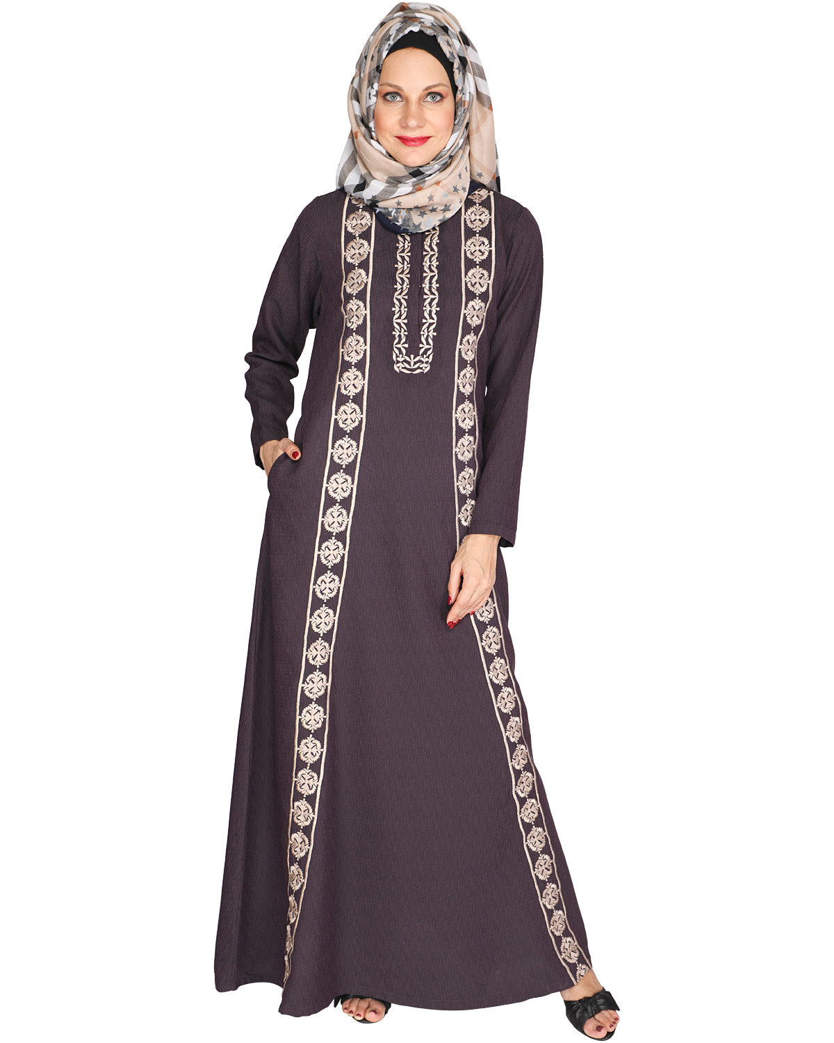 Descent Chikan Abaya Purple