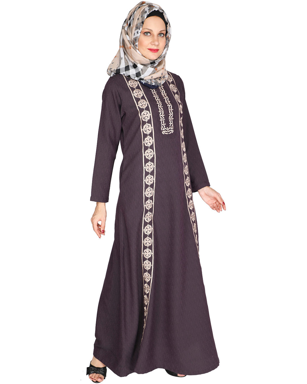 Descent Chikan Abaya Purple