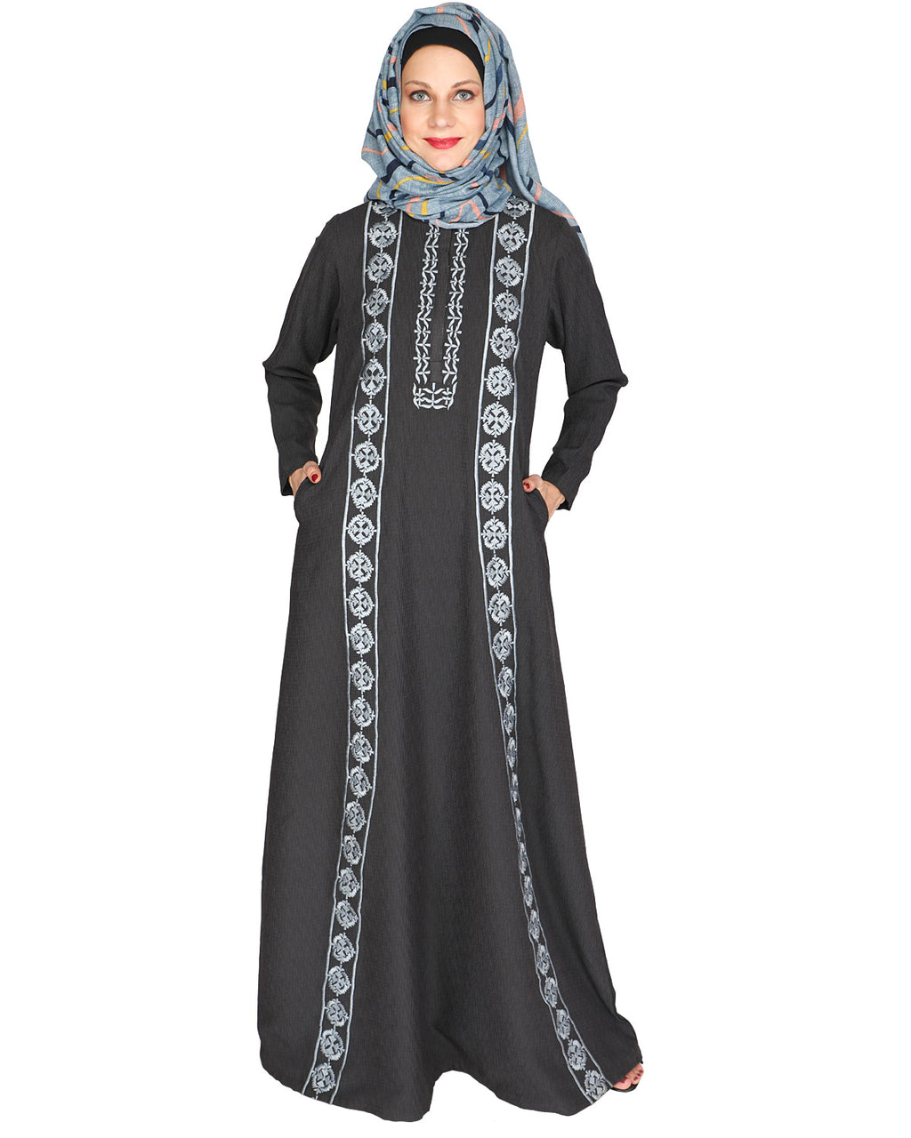 Descent Chikan Abaya Dark Grey