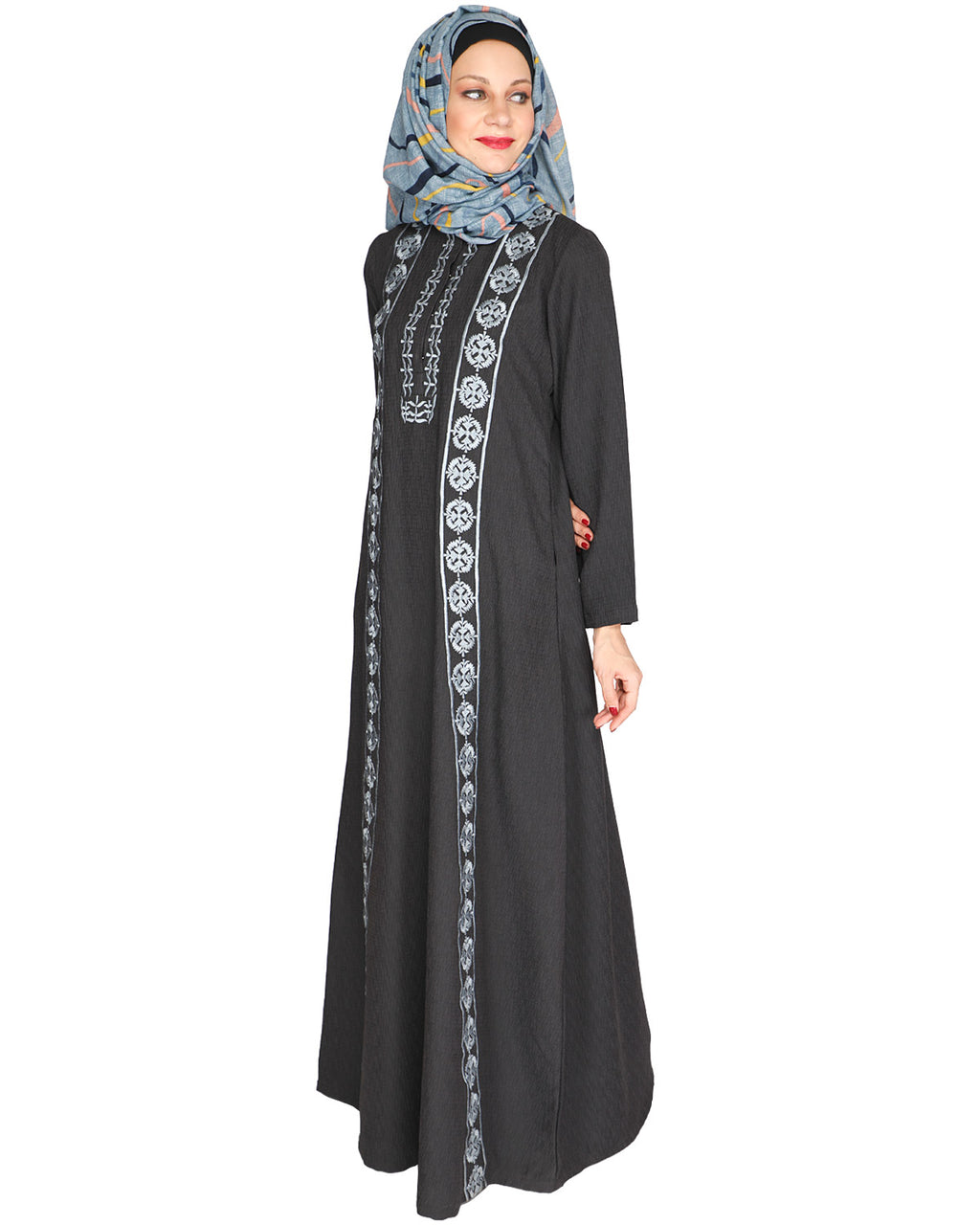 Descent Chikan Abaya Dark Grey