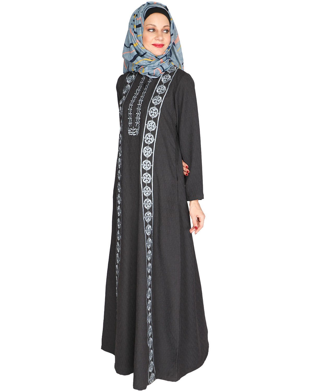 Descent Chikan Abaya Dark Grey