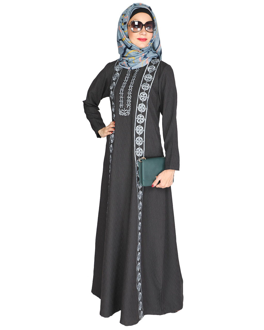 Descent Chikan Abaya Dark Grey