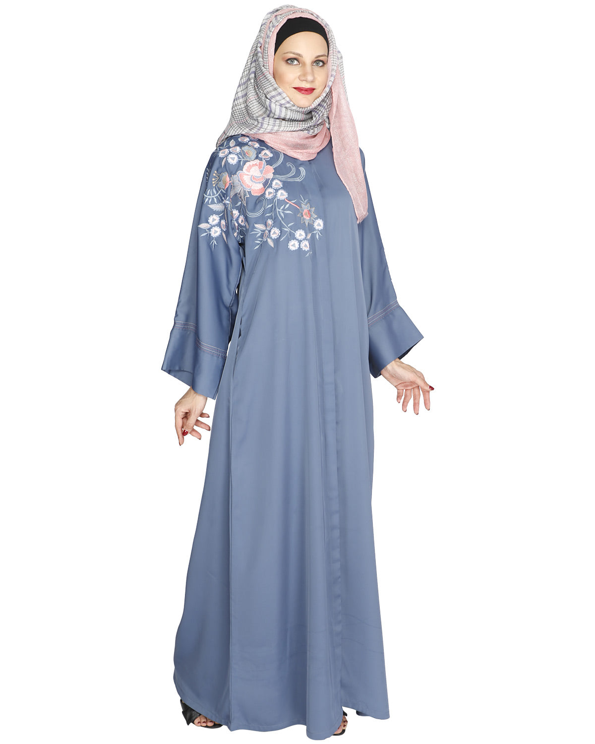 Daisy Drill Abaya Bluish Grey