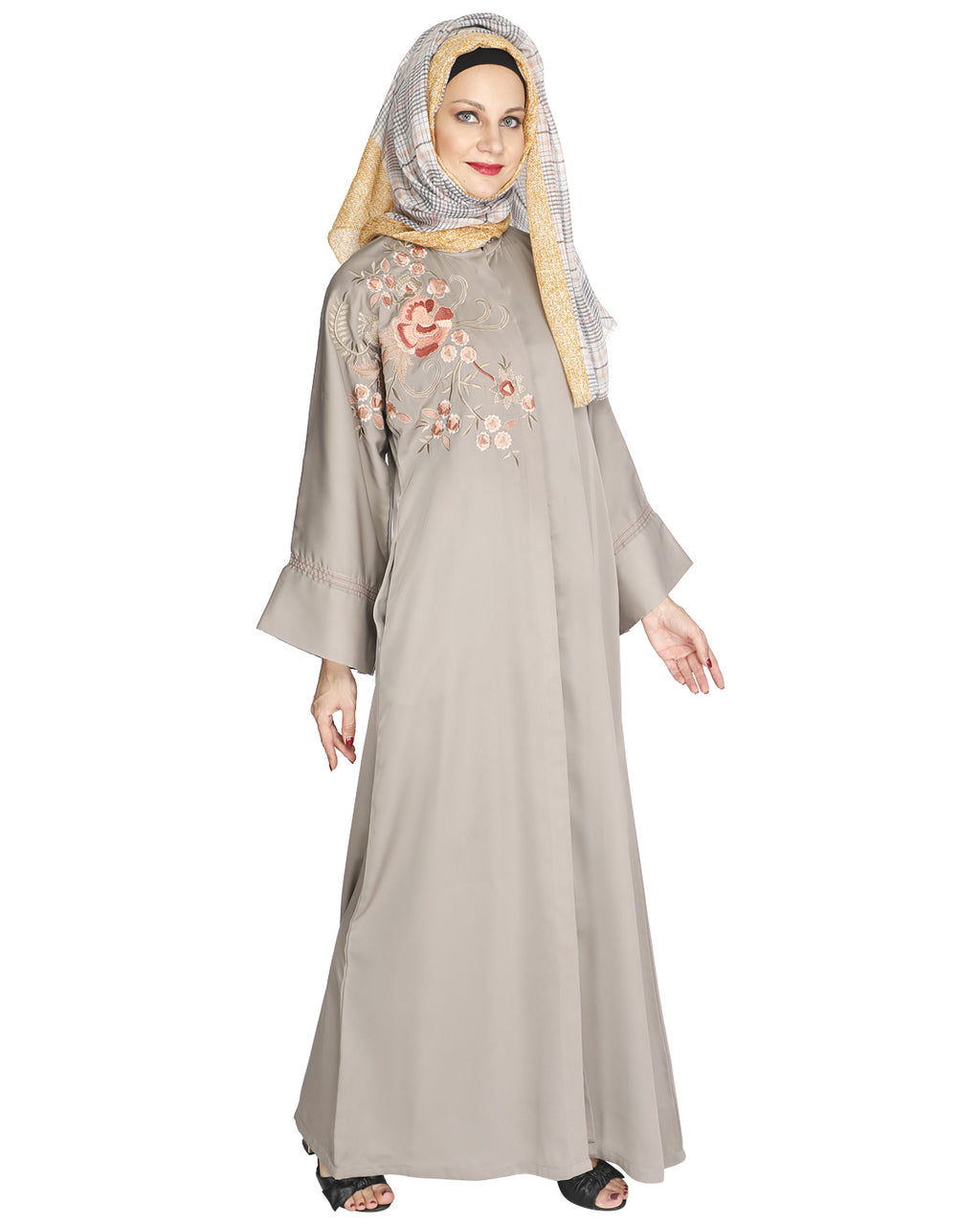 Daisy Drill Abaya Grey