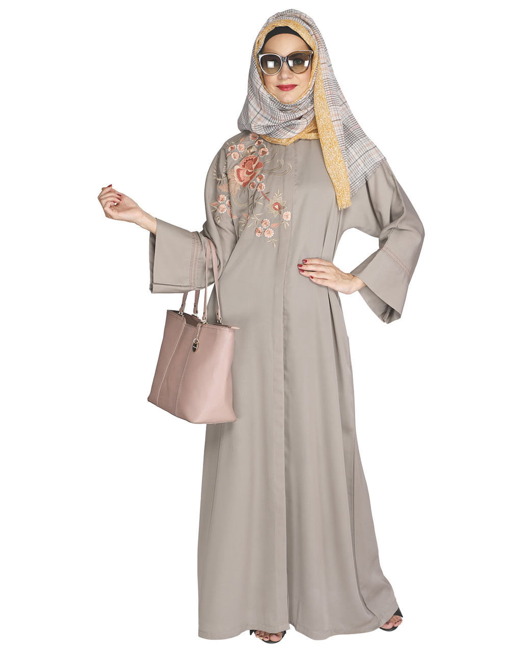 Daisy Drill Abaya Grey