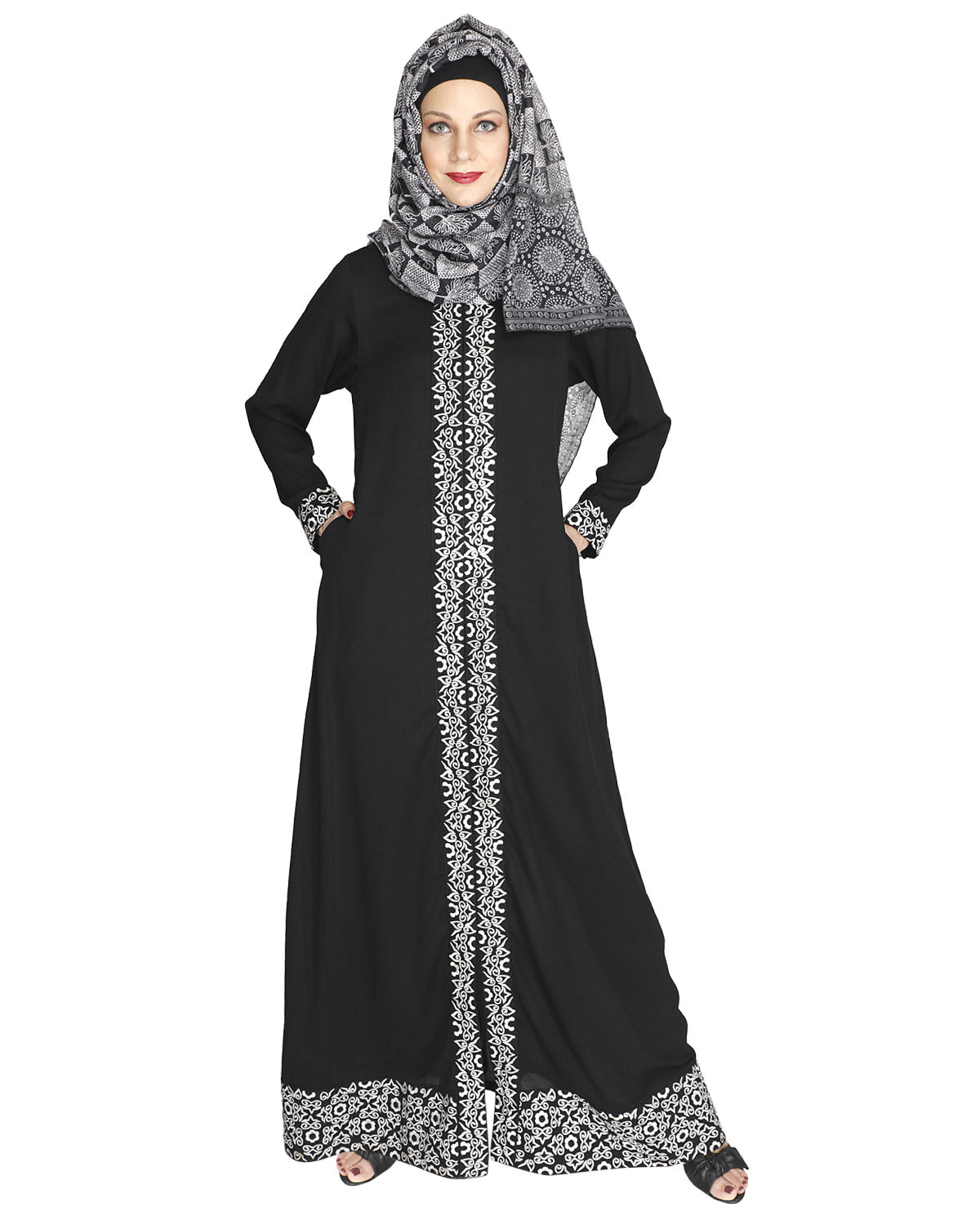 Mushroom embroidered Abaya Black