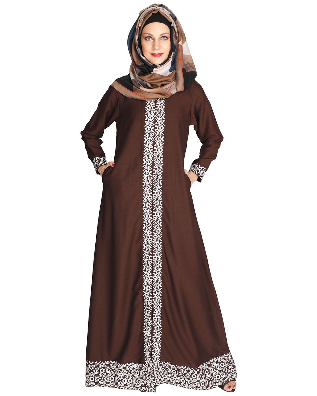 Mushroom embroidered Abaya Brown