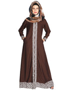 Mushroom embroidered Abaya Brown