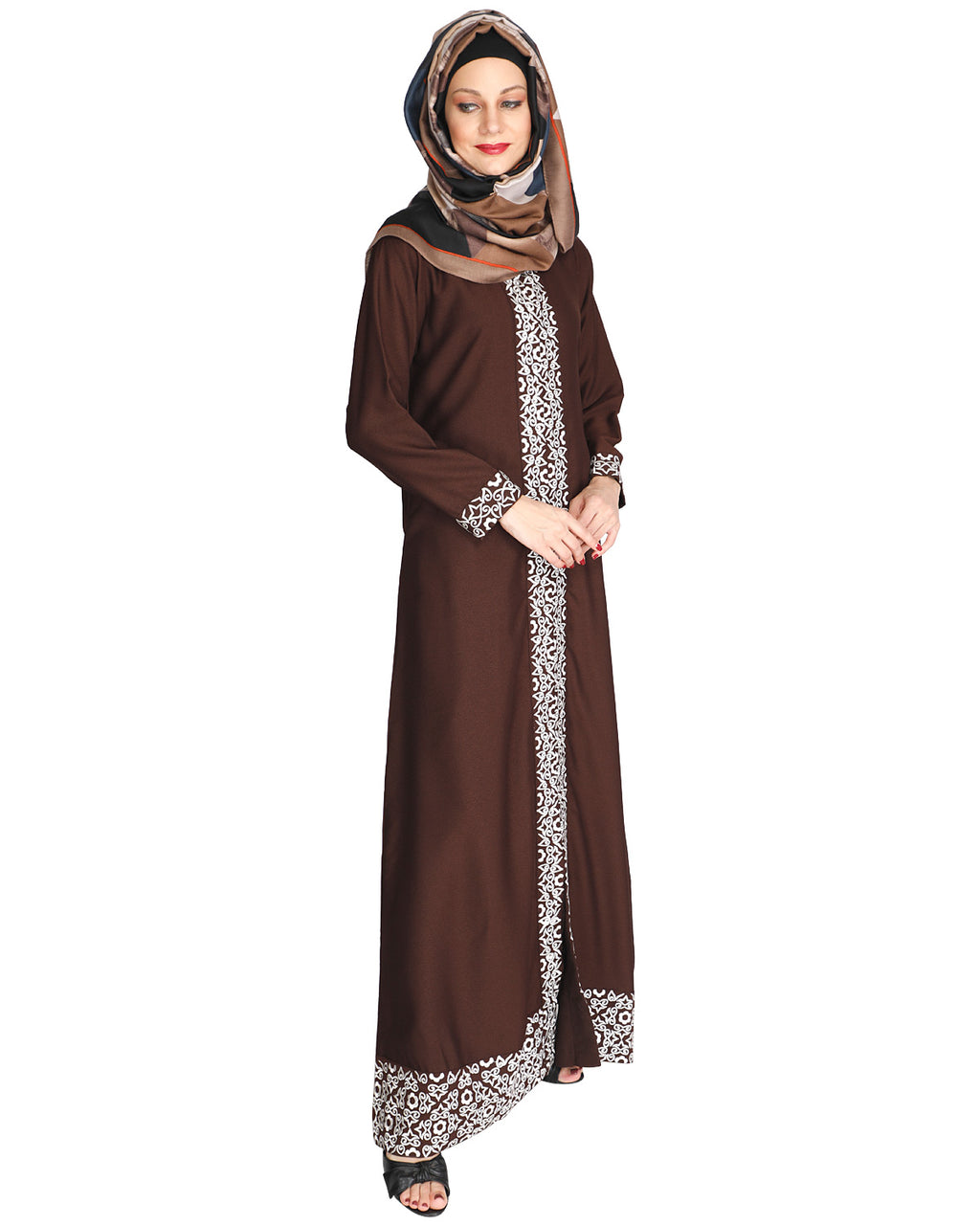 Mushroom embroidered Abaya Brown