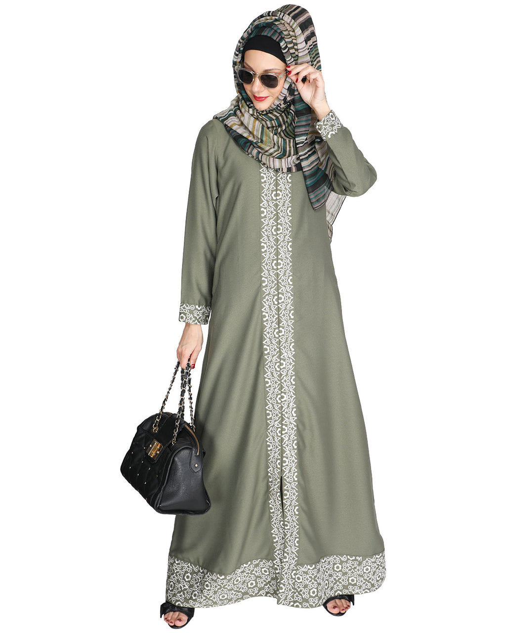 Mushroom embroidered Abaya Dead Mint