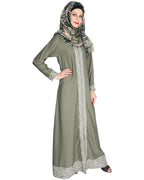 Mushroom embroidered Abaya Dead Mint