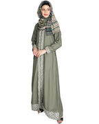 Mushroom embroidered Abaya Dead Mint