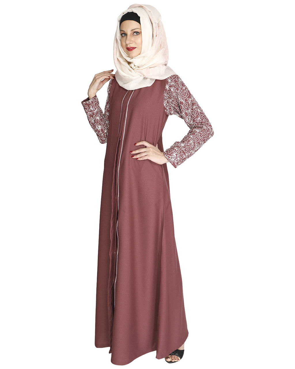 Role Down Abaya Pink