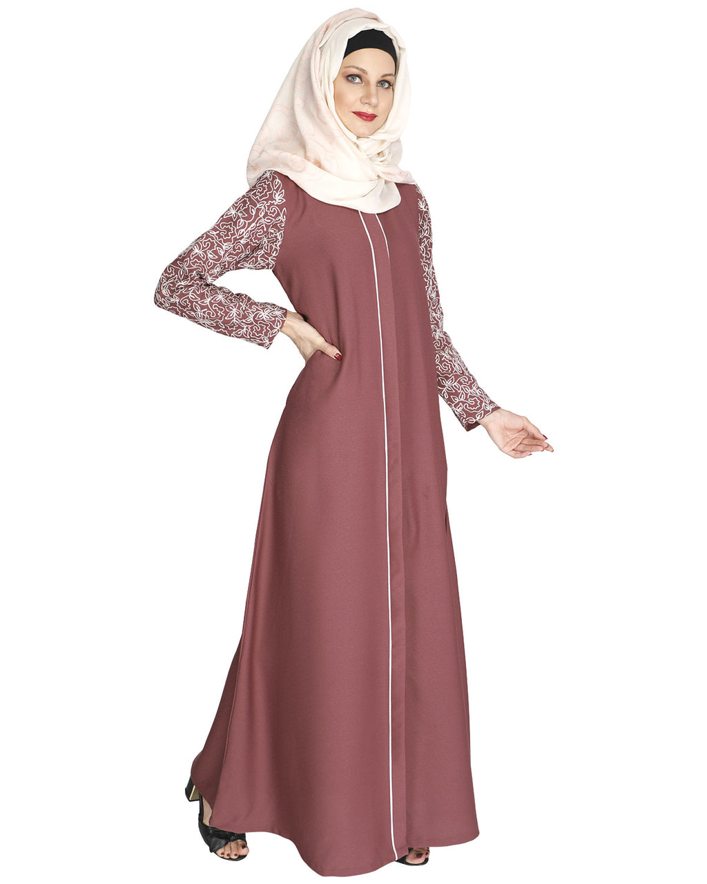 Role Down Abaya Pink