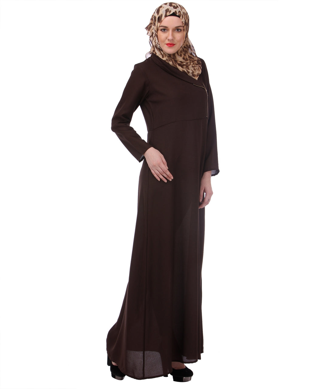 Zipped Brown Formal wear Abaya Brown