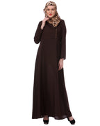 Zipped Brown Formal wear Abaya Brown