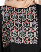 Majorelle Floral Pleated Abaya Black