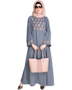 Majorelle Floral Pleated Abaya Blue