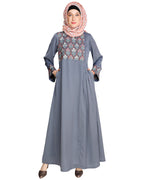 Majorelle Floral Pleated Abaya Blue