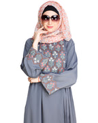 Majorelle Floral Pleated Abaya Blue