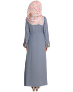 Majorelle Floral Pleated Abaya Blue