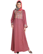 Majorelle Floral Pleated Abaya Onion Pink